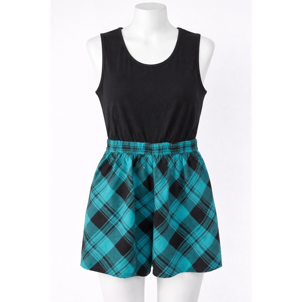 Honey‎ B Sleeveless Mini Dress Black Teal  Bubble Skirt Elastic Waist Scoop Neck